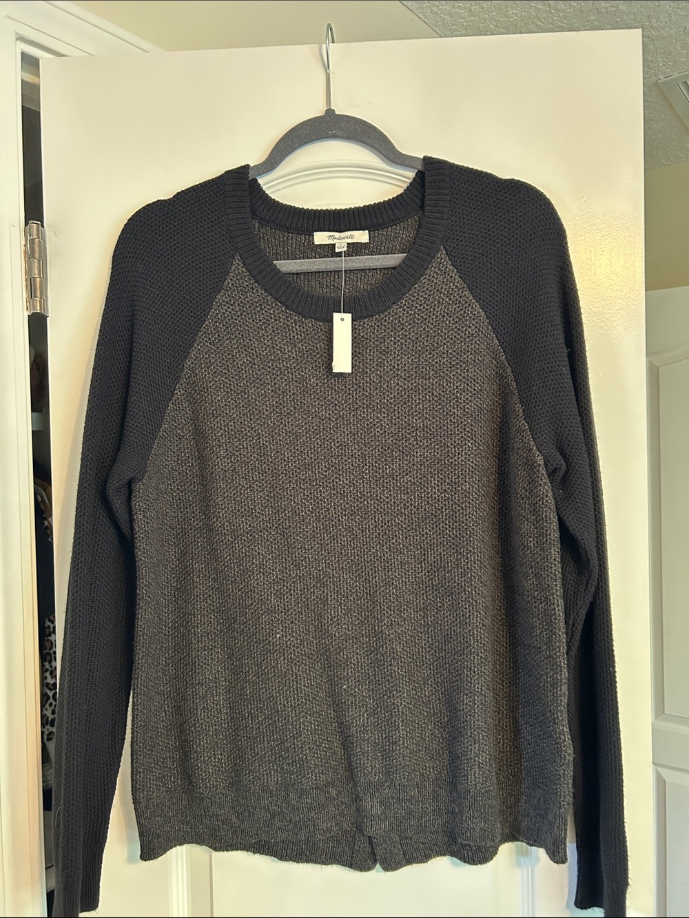 Madewell Women's Two-Tone Charcoal & Dark Gray Crewneck Sweater
